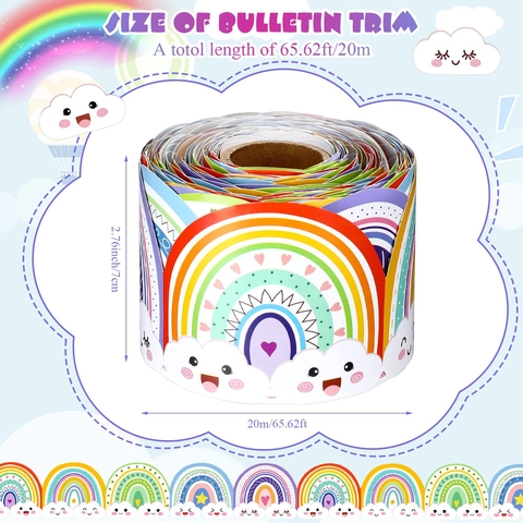 Bulletin Board Border Rainbow Cartoon Cloud Scalloped Edge Classroom Decoration Stickers Paper Roll Wall Decor