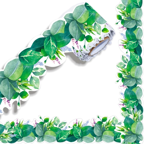 Eucalyptus Floral Bulletin Board Borders Wavy Scalloped Edge Border Trim Art Paper Roll For Classroom Office Decor