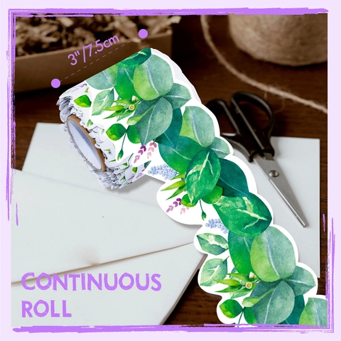 Eucalyptus Floral Bulletin Board Borders Wavy Scalloped Edge Border Trim Art Paper Roll For Classroom Office Decor