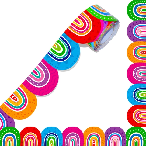 Bordo per Bacheca Arcobaleno Adesivo Festone Bordo a Ondine Carta Decorativa Autoadesiva per Scuola Aula Ufficio Decorazione Parete