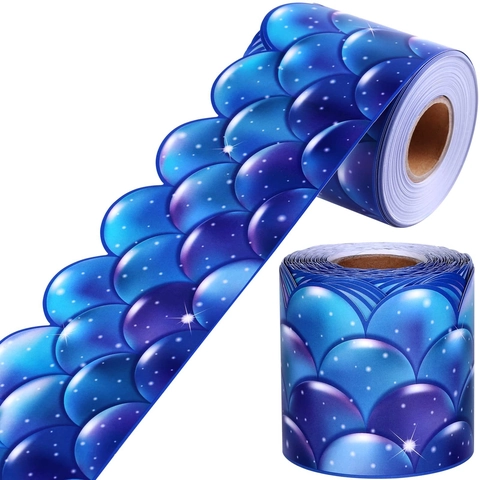 Scalloped Bulletin Board Border Blue Fish Scale Mermaid Theme Classroom Decoration Paper Roll