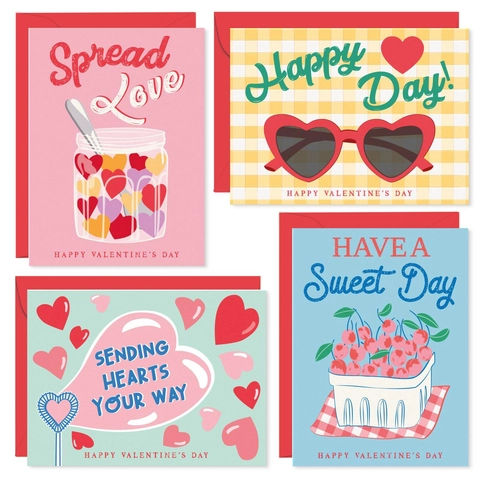 Valentine's Day Greeting Cards With Envelopes Thick Cardstock Heart Illustration School Classroom Exchange Multi Design Cute Stationary