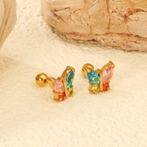 Butterfly Stud Earrings Stainless Steel Zircon Marquise Wings Screw Back Piercing Jewelry For Women