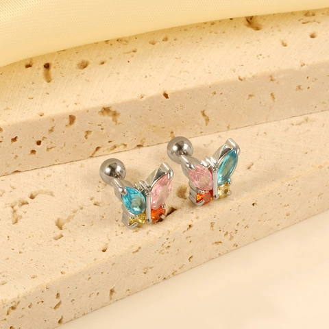Butterfly Stud Earrings Stainless Steel Zircon Marquise Wings Screw Back Piercing Jewelry For Women