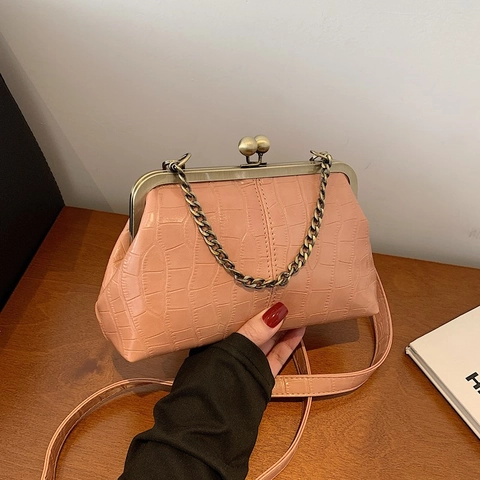 Sac Bandoulière Vintage Motif Crocodile Cuir PU Fermoir à Fermeture Rétro Pour Femmes Avec Chaîne Métal Et Bandoulière Réglable