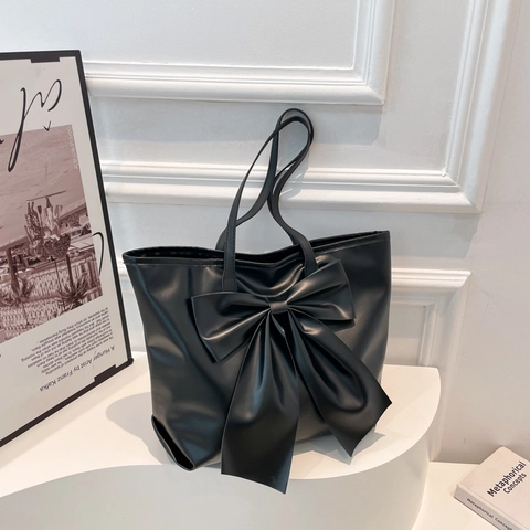Grand Sac Fourre-Tout En Cuir PU Avec Grand Nœud Sac À Épaule Élégant Pour Femme Pour Les Trajets Quotidiens