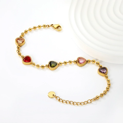 Stainless Steel Bracelet For Women Double Layer Design With Heart Shape Gems And Faux Artificial Pearl Shell Sunflower Charm