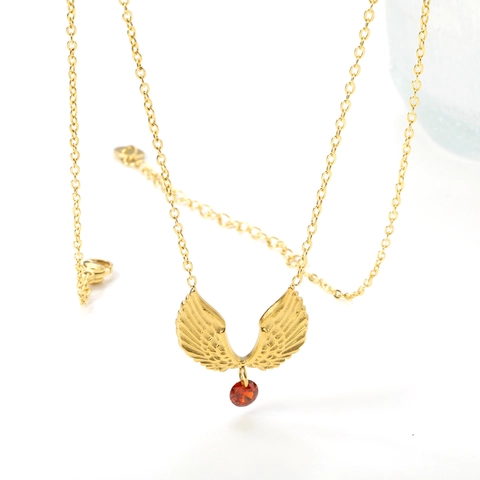 Engel Vleugel Hanger Ketting Roestvrij Staal 18K Verguld Rode Zirkoon Minimalistische Sieraden Voor Vrouwen