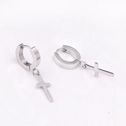 Kreuz Anhänger Creolen Edelstahl Punk Gothic Geometrischer Schmuck Für Damen Herren
