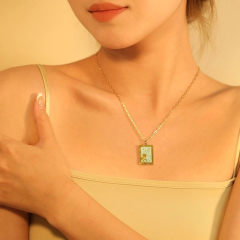 Collana Pendente Carta Dei Tarocchi Acciaio Inossidabile Placcato Oro Rettangolare Forza Giustizia Imperatrice Gioielli Mistici Vintage Donne