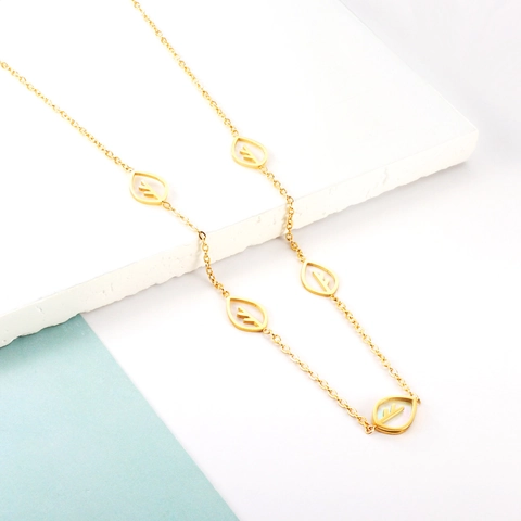 Collana Bracciale Con Pendente A Foglia Cava Acciaio Inossidabile Placcato Oro 18K Intarsio Madreperla Gioielli Eleganti Donna