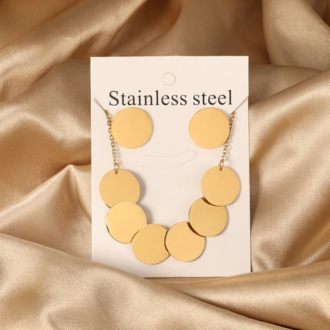 Geometrisches Rundes Scheiben Halskette Und Ohrringe Schmuckset Edelstahl Spiegelpoliert Minimalistisch Damen