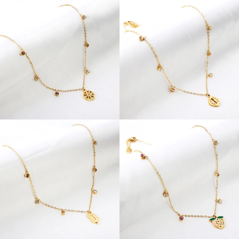 Collar Para Mujer De Acero Inoxidable Chapado En Oro Con Colgante De Frutas Circonia Colorida Cereza Uva Estrella