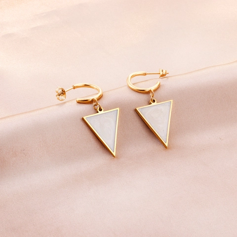 Geometric Pendant Drop Earrings Stainless Steel Gold Plated White Shell Inlay Triangle Pentagon Fashion Jewelry Women