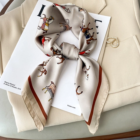 Foulard Quadrato In Raso Artificiale Con Stampa Cavallo Vintage Raso Elegante Scialle Per Donne