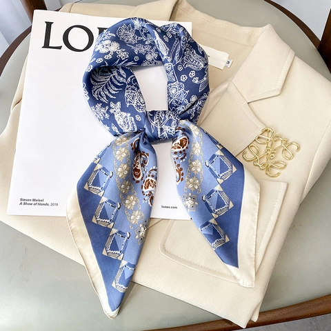 Women Satin Feeling Satin Square Scarf Paisley Floral Print Fashion Elegant Neck Head Hair Wrap Handbag Neckerchief Accessories