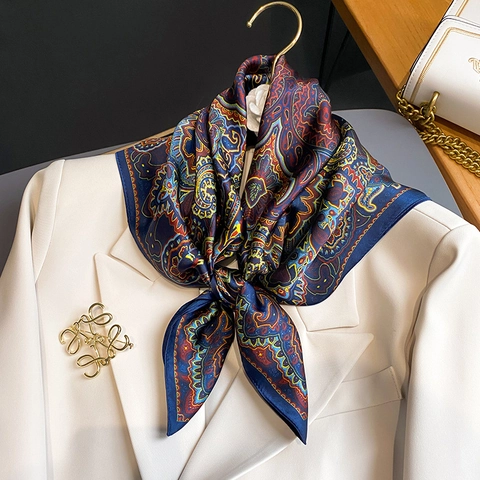 Vintage Paisley Print Mulberry Silk Square Scarf For Women Retro Ethnic Style Smooth Neck Head Band Accessory Elegant Silk Scarf
