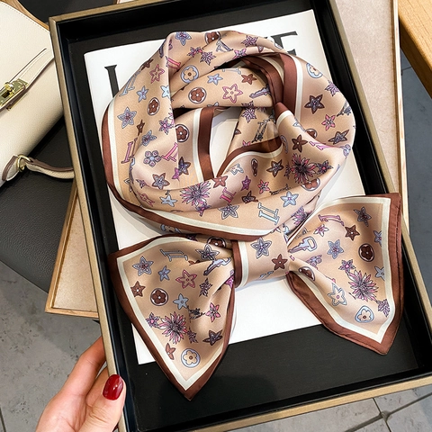 Skinny Schal Satinnimitat Blumen Sterne Druck Eleganter Twilly Für Tasche Griff Haar Stirnband Halstuch Damen Accessoire
