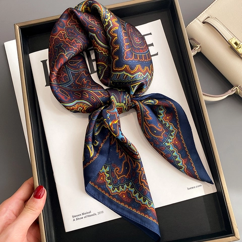 Vintage Paisley Print Mulberry Silk Square Scarf For Women Retro Ethnic Style Smooth Neck Head Band Accessory Elegant Silk Scarf