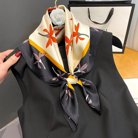 Elegante Pañuelo Cuadrado De Satén De Mora Estampado Floral Bloque De Color Bufanda Profesional Mujer Estilo Coreano