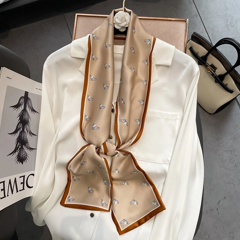 Schmaler Schal Satinnimitat Satin Pferdekopf Druck Krawatte Für Frauen Vintage Elegantes Modeaccessoire Für Handtasche Haar