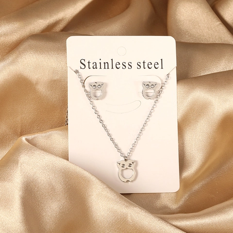 Süsse Eule Schmuck Halskette Und Ohrringe Edelstahl Strass Tier Anhänger Mode Accessoires Für Frauen
