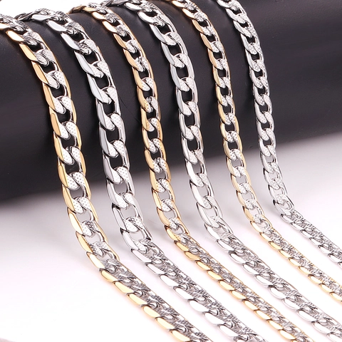 Two Tone Cuban Link Chain Necklace Stainless Steel Engraved Star Pattern Hip Hop Trendy Industrial Style For Men Women