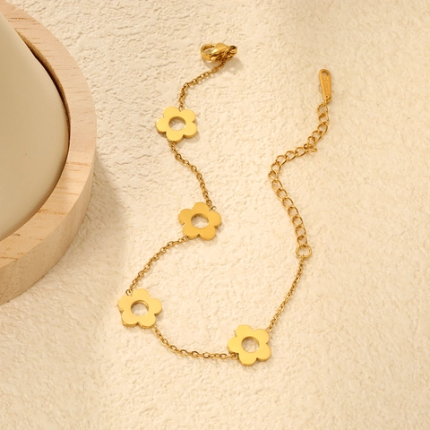 Armband Met Holle Bloemen Roestvrij Staal Verguld Verstelbaar Florale Ketting Sieraden Voor Vrouwen