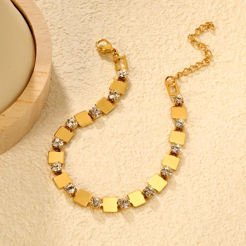 Bracciale In Acciaio Inossidabile Fiore Cavo Quadrato Geometrico Zirconia Maglia Chicco Di Caffè Gioielli Moda Donna