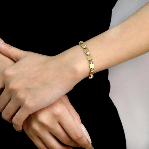 Gold Plated Stainless Steel Bracelet Geometric Square Link Cubic Zirconia Adjustable Jewelry For Women Chic