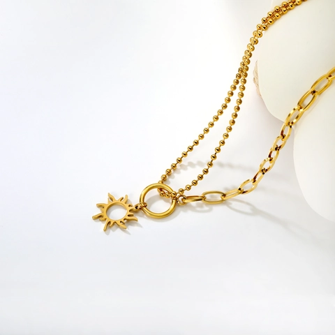 Collana Con Ciondolo A Sole In Acciaio Inossidabile Da Donna Oro Argento Catena A Maglie Asimmetrica Gioielli Di Moda Sole Cavo