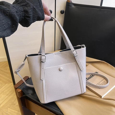Borsa A Tracolla Da Donna In Pelle PU Motivo Litchi Grande Capacità Retro Borsa A Mano Tracolla Regolabile Versatile