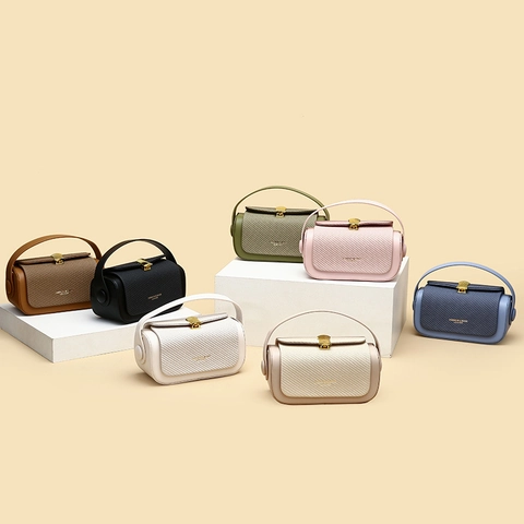 Damen Mode Kleine Quadratische Tasche PU Leder Gewebte Textur Umhängetasche Schick Kontrast Farbe Pendler Handtasche