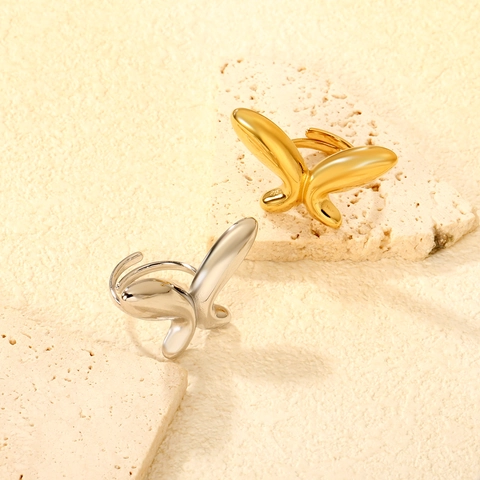 Anillo Aperto Farfalla Acciaio Inossidabile Placcato Oro 18K Lucidato Regolabile Minimalista Gioielli Design Nicchia Donna