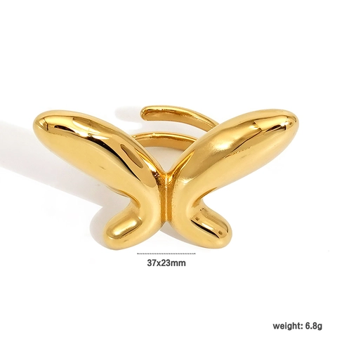 Anillo Aperto Farfalla Acciaio Inossidabile Placcato Oro 18K Lucidato Regolabile Minimalista Gioielli Design Nicchia Donna