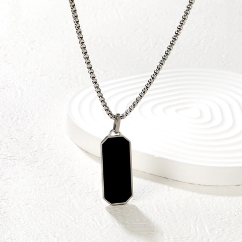 Collana Con Pendente Rettangolare Nero Minimalista Catena In Acciaio Inossidabile Gioielli Per Uomini Unisex