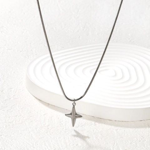 Collana Con Ciondolo A Stella Acciaio Inossidabile 304 Stella A Quattro Punte Catena A Serpente Gioielli Minimalisti Da Donna