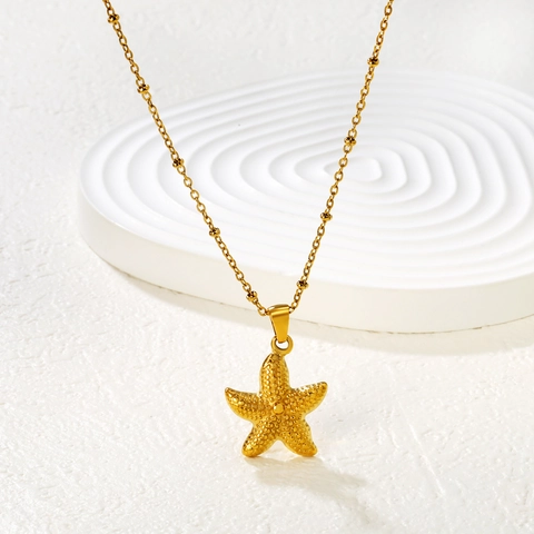 Starfish Pendant Necklace 304 Stainless Steel Gold Plated Bead Satellite Chain Summer Beach Jewelry For Women Minimalist