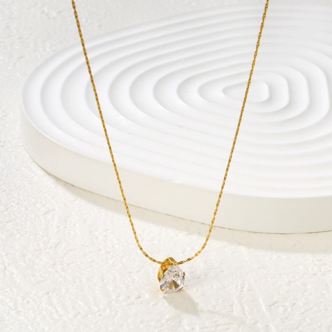 Collier Pendentif Acier Inoxydable Plaqué Or Zircone Croix Coeur Étoile Bijoux Minimalistes Délicats Pour Femmes