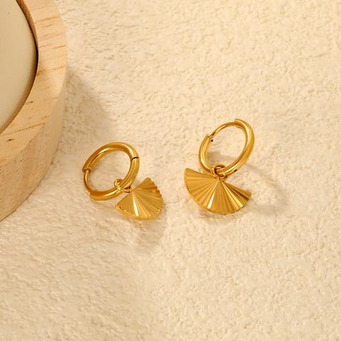 Sonnenstrahl Textur Creolen Herz Blume Fächer Rund Anhänger 18K Vergoldet Edelstahl Ohrringe Für Damen