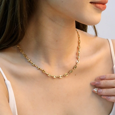 Collana A Catena Per Clavicavicola Chicco Di Caffè Naso Di Maiale Minimalista Placcata Oro Acciaio Inossidabile 304 Donna