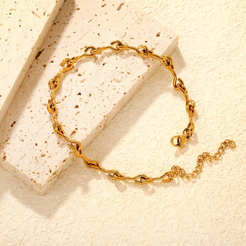 Stainless Steel Gold Plated Anklet For Women Vintage Fashion Figaro Chain With Colored Stones Adjustable Foot Jewelry
