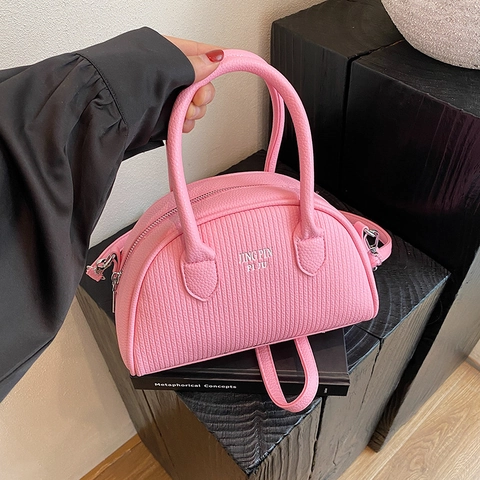 Borsa Boston Donna Pelle PU Strutturata Design Nicchia Francese Borsa Tracolla Mano Con Doppi Manici Versatile Elegante