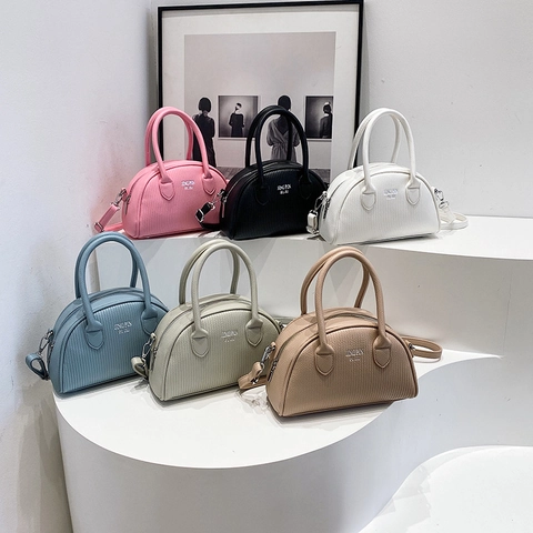 Borsa Boston Donna Pelle PU Strutturata Design Nicchia Francese Borsa Tracolla Mano Con Doppi Manici Versatile Elegante