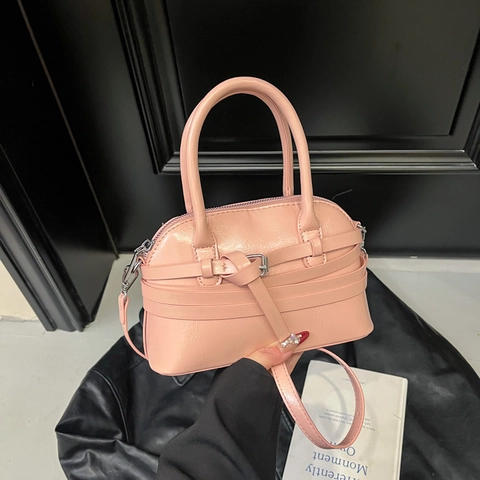 Women's PU Leather Shell Bag Trendy Korean Belt Decoration Small Shoulder Bag Crossbody Bag For Daily Commute Versatile Lady Bag