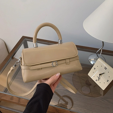 Women's Fashion PU Leather Small Square Bag With Belt Decoration Top Handle Adjustable Strap Crossbody Bag Daily Handbag