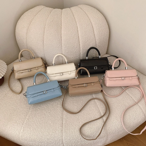 Women's Fashion PU Leather Small Square Bag With Belt Decoration Top Handle Adjustable Strap Crossbody Bag Daily Handbag