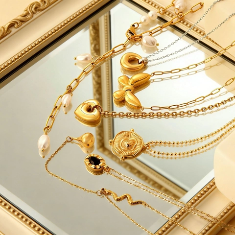 Collares Con Colgante Acero Inoxidable Chapado En Oro Mariposa Corazón Imitación Perla Artificial Retro Lujo Joyería Para Mujeres