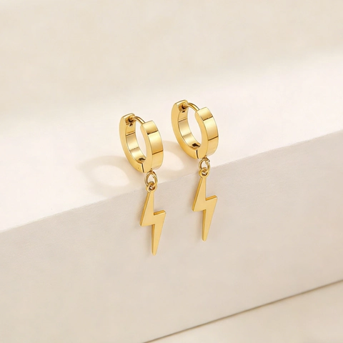 Blitz Anhänger Creolen Edelstahl Minimalistisch Punk Hängeohrringe Schmuck Für Frauen