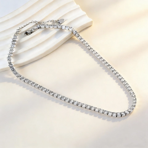 Collier De Tennis En Zircone Cubique Coupe Ovale Acier Inoxydable Antiallergique Élégant Choker Gemme Colorée Pour Femmes